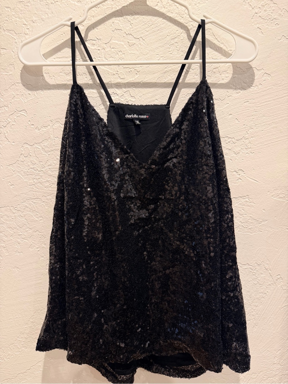 Charlotte Russe Black Sequin Cami Top - Women's Sparkle Tank